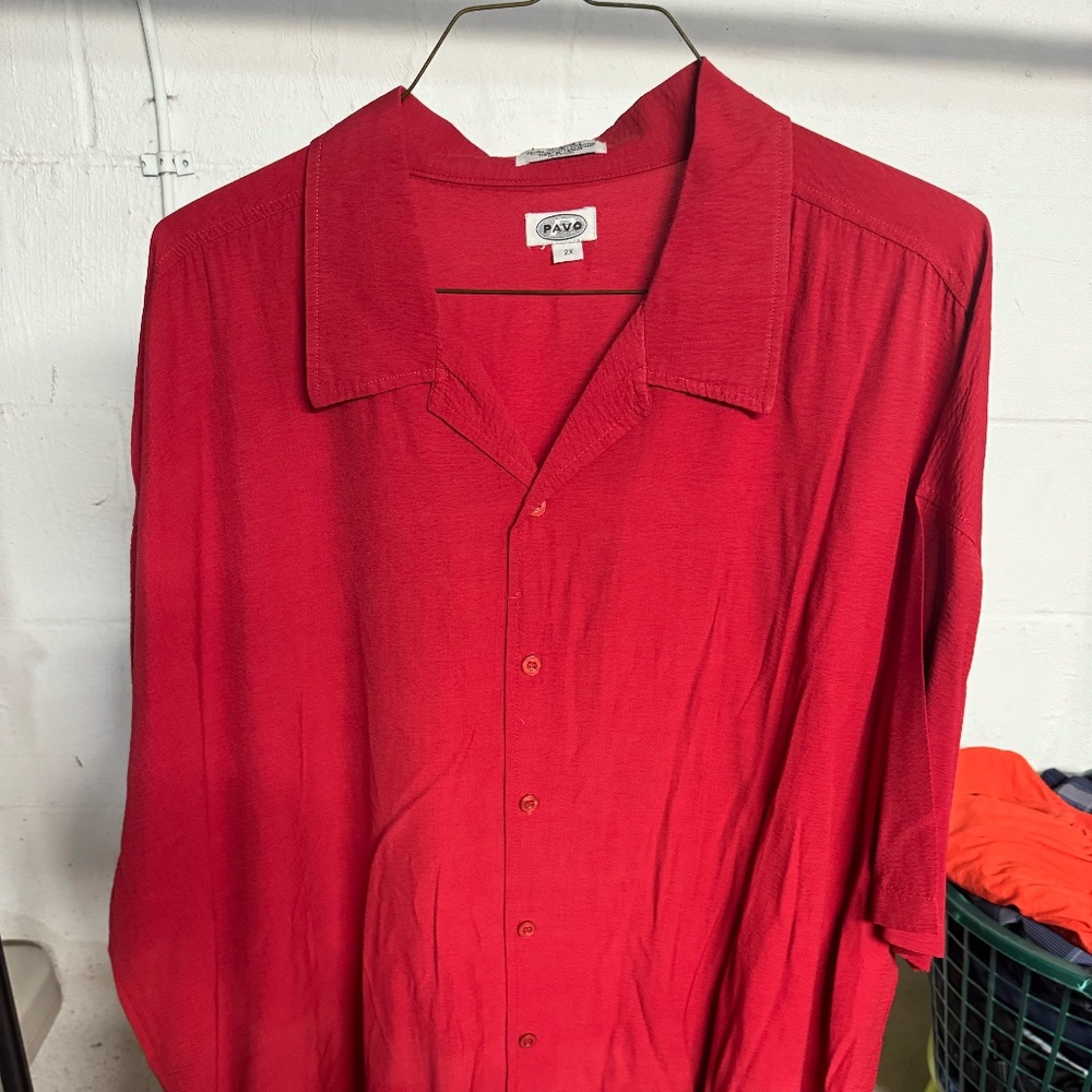Pavo bright red short sleeve dress casual shirt size 2XL